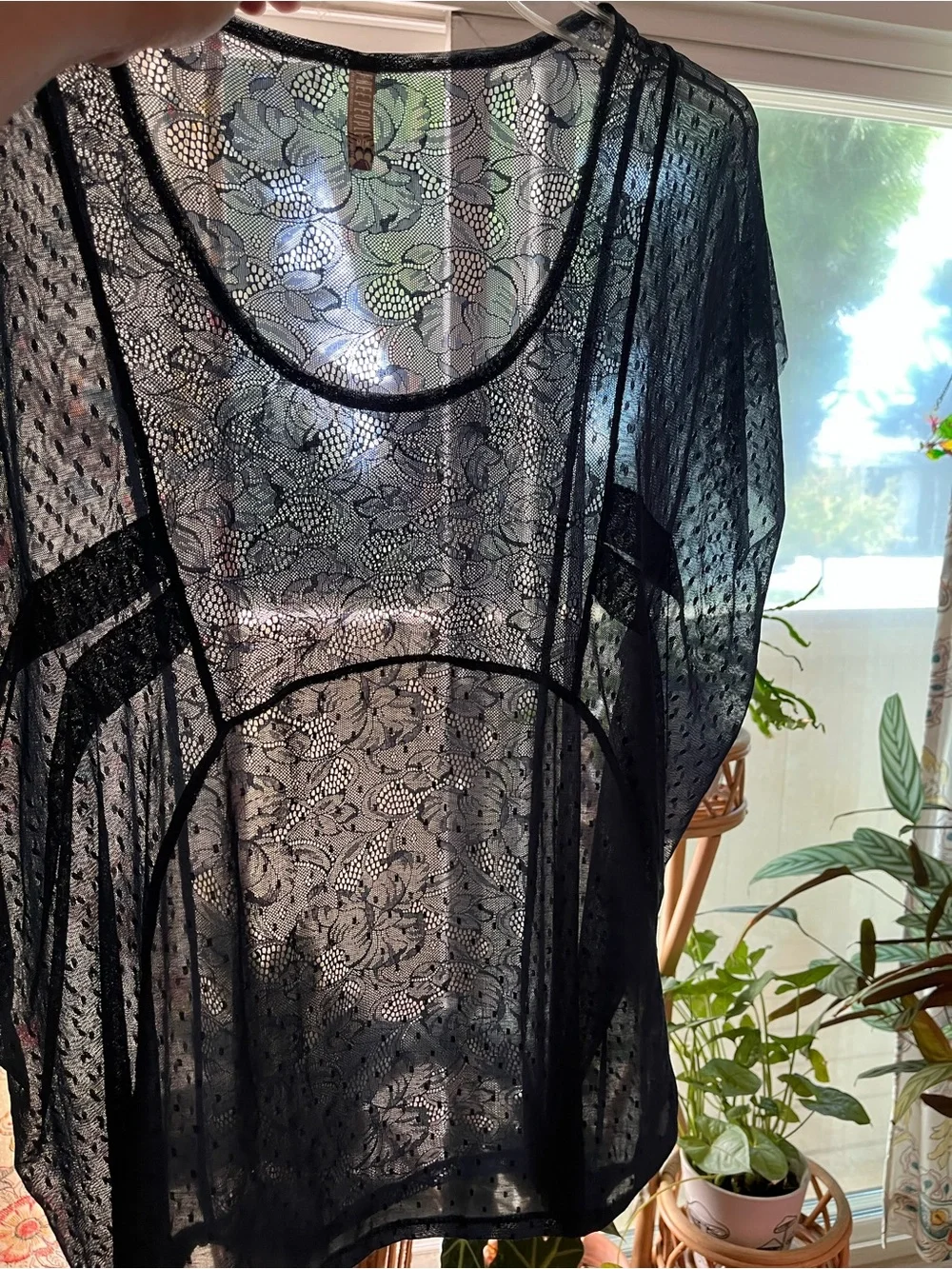 Free People Navy Floral Sheer Lace Top